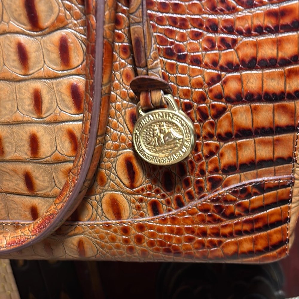 Brahmin Leather Satchel Pecan Melbourne Croc wStrap 11.75”Lx7.5”Hx4.5”W - Picture 4 of 17